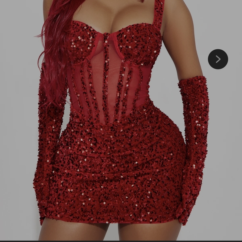 Khloe Sequin Mini Dress - Red